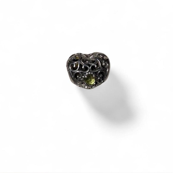 💚 Pandora Green Gem Filigree Heart Charm – Sterling Silver 925 ALE - Picture 3 of 3